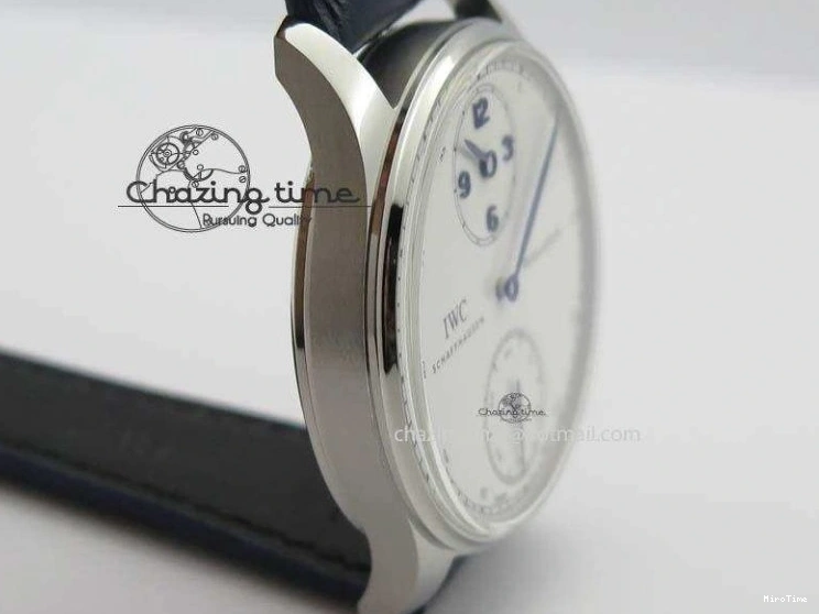 MIROTIME 0421 Portuguese IW5444 SS White Dial Blue Numbers On Blue Leather Strap A Modern 7258